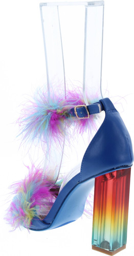 Cape Robbin Antisocial Sexy Chunky Block High Heels For Women Transparent Strappy Open Toe Shoes Heels With Feathers