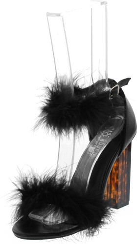 Cape Robbin Antisocial Sexy Chunky Block High Heels For Women Transparent Strappy Open Toe Shoes Heels With Feathers