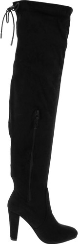 Nature Breeze Womens Stretchy Thigh High Pull String Chunk Heel Combat Boots