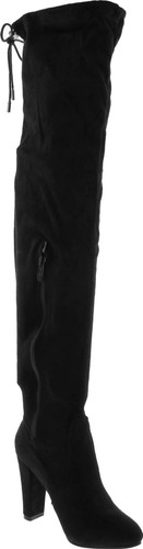 Nature Breeze Womens Stretchy Thigh High Pull String Chunk Heel Combat Boots