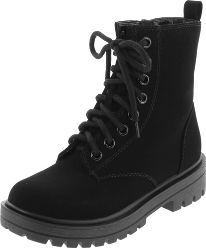 Soda Firm - Lug Sole Combat Ankle Bootie Lace Up W Side Zipper