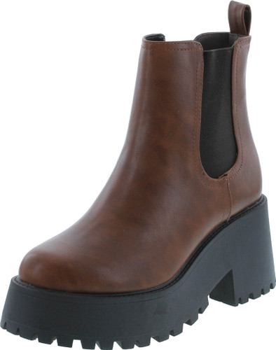 Soda Instant Women Chunky Lug Sole Mid Heel Chelsea Fashion Ankle Bootie W/Double Elastic Gore