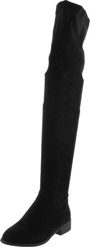Nature Breeze Olympia 20 Womens Stretchy Thigh High Side Zipper Low Heel Combat Boots