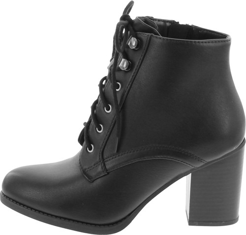 Soda Women's Korman Lurk Faux Leather Lace Up High Chunky Heel Ankle Booties