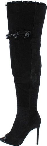 Liliana Barbara-13 Thigh High Over Knee Denim Open Toe Stiletto Heel Boot