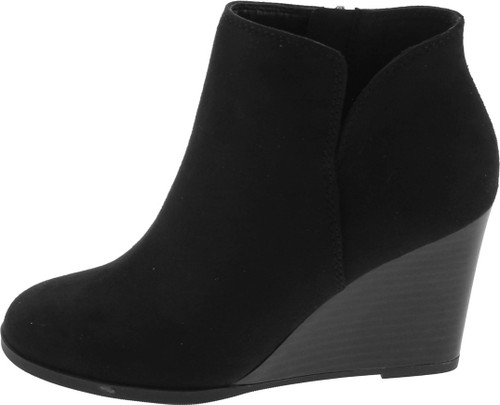 Soda Ability - Mid Ankle Bootie W Split Shaft And Zipper Stacked Wedge Heel