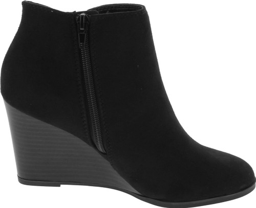 Soda Ability - Mid Ankle Bootie W Split Shaft And Zipper Stacked Wedge Heel
