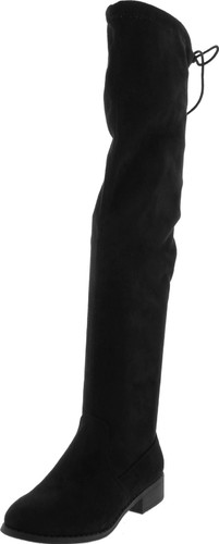 Premier Standard - Women's Fashion Comfy Vegan Suede Block Heel Side Zipper Back Lace Thigh High Over The Knee Boots