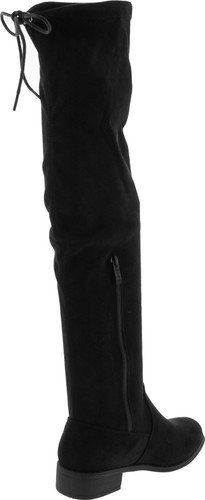 Premier Standard - Women's Fashion Comfy Vegan Suede Block Heel Side Zipper Back Lace Thigh High Over The Knee Boots