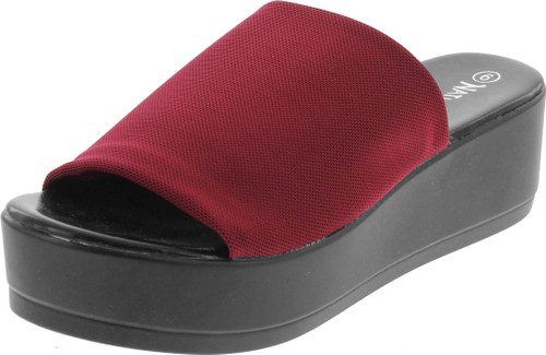 Nature Breeze Women's Stretchy Slip On Peep Toe Backless Platform Sandals