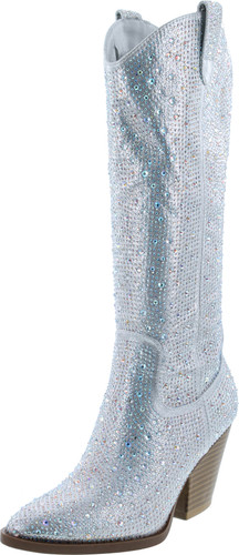 Forever Women Rhinestone Western Cowboy Pointed Toe Knee High Pull-On Boots
