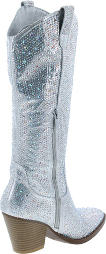 Forever Women Rhinestone Western Cowboy Pointed Toe Knee High Pull-On Boots