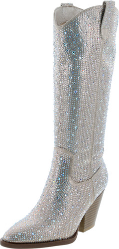 Forever Women Rhinestone Western Cowboy Pointed Toe Knee High Pull-On Boots