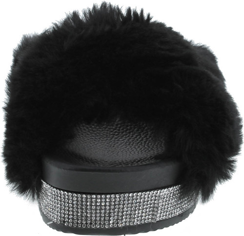 Cape Robbin Spotty Furry Faux Fur Slides Slippers Platform Strappy Rhinestone Sandals For Women