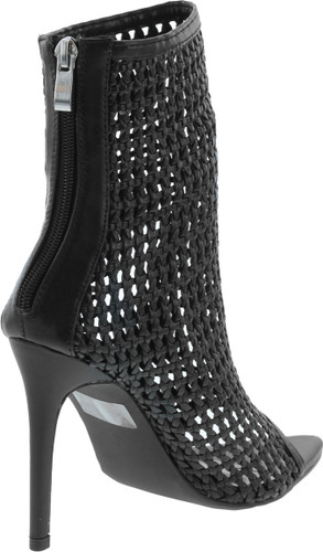Cape Robbin Weave Sexy Stiletto High Heels For Women, Pointed Peep Toe Booties With Zipper Closure