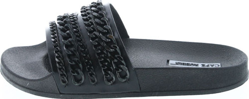 Cape Robbin Moira-18 Women Metallic Chained Flat Sandal - Casual Lounge Street Fashion Open Toe Slide