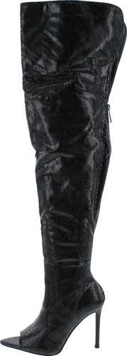 Cape Robbin Toxic Faux Snake Thigh High Over The Knee Boots Peep Toe Stiletto Heel Fashion Dress Boots For Women