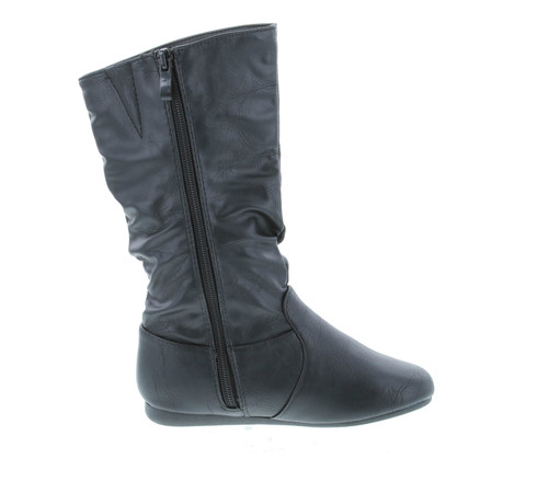 Link Girl's Mid-Calf Solid Color Flat Heel Slouch Boots