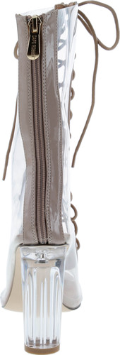 Cape Robbin Bailey-1 Open Toe Block Chunky Clear Perspex Heel Lace Up Ankle Boot Bootie Nude