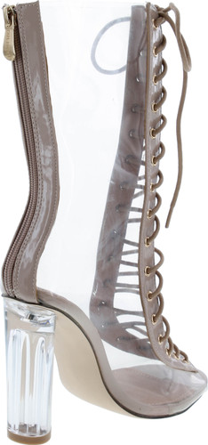 Cape Robbin Bailey-1 Open Toe Block Chunky Clear Perspex Heel Lace Up Ankle Boot Bootie Nude