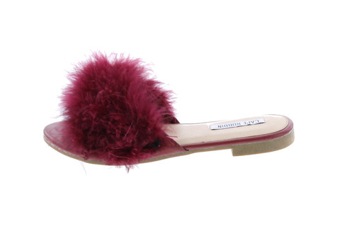 Cape Robbin Sandals-1 Women Flip Flop Fur Slide Slip On Flats Sandals Shoes Slippers Mule Burgundy