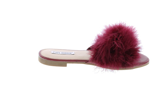 Cape Robbin Sandals-1 Women Flip Flop Fur Slide Slip On Flats Sandals Shoes Slippers Mule Burgundy