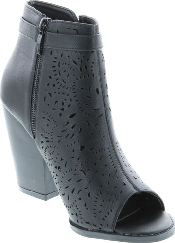 Nature Breeze Webber-11 Women's Leatherette Block Chunky Heel Open Toe Caged Ankle Booties Sandals