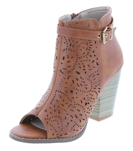 Nature Breeze Webber-11 Women's Leatherette Block Chunky Heel Open Toe Caged Ankle Booties Sandals