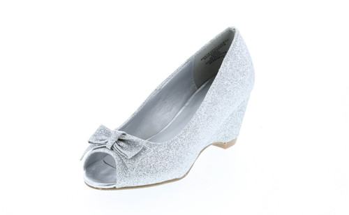 Soda Maybe-2S Glitter Leatherette Peep Toe Bow Wedge Kitty Heel Sandal