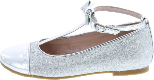 Amiana Girls Ballet Flat With T Strap And Buckle Glitter Bow Cap Toe
