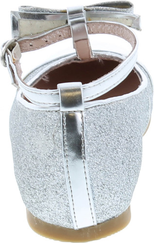Amiana Girls Ballet Flat With T Strap And Buckle Glitter Bow Cap Toe
