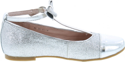Amiana Girls Ballet Flat With T Strap And Buckle Glitter Bow Cap Toe