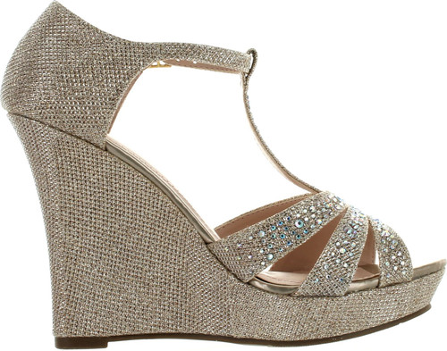 Deblossom Womens Dressy Glitter Rhinestone T Strap Platform Wedge Sandal Aalle-2