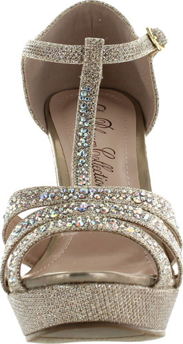 Deblossom Womens Dressy Glitter Rhinestone T Strap Platform Wedge Sandal Aalle-2