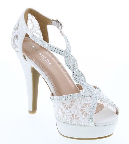 Top Moda Womens Hy5 Formal Evening Party Lace Ankle T-Strap Peep Toe Stiletto High Heel Pumps