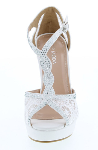 Top Moda Womens Hy5 Formal Evening Party Lace Ankle T-Strap Peep Toe Stiletto High Heel Pumps