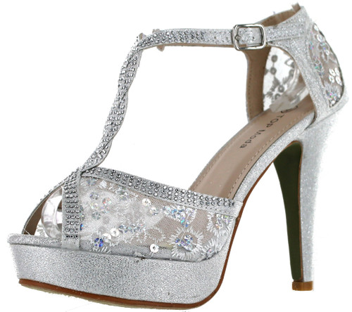 Top Moda Womens Hy5 Formal Evening Party Lace Ankle T-Strap Peep Toe Stiletto High Heel Pumps