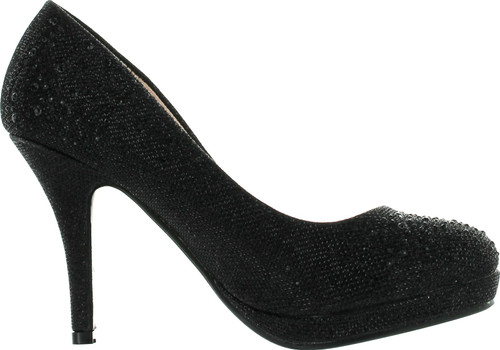 Bonnibel Olga-7 Round Toe Glitter Mesh Rhinestone Studded Low Platform Pump Heels