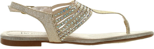 De Blossom Collection Jacob-5 Womens Glitter T-Strap Slingback Sandals