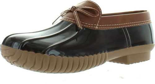 Axny Dylan-10 Women's Two Tone Bow Accents Slip-On Rain Loafer Flat Duck Shoes