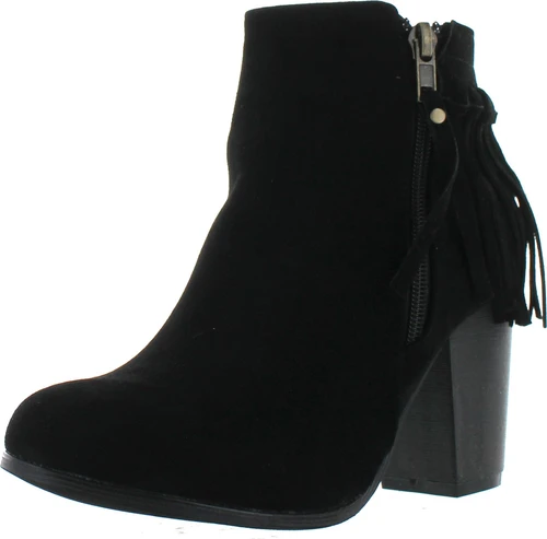 Adriana Juniper-55 Women's Chunky Heel Fringe Zipper Closure Ankle Booties