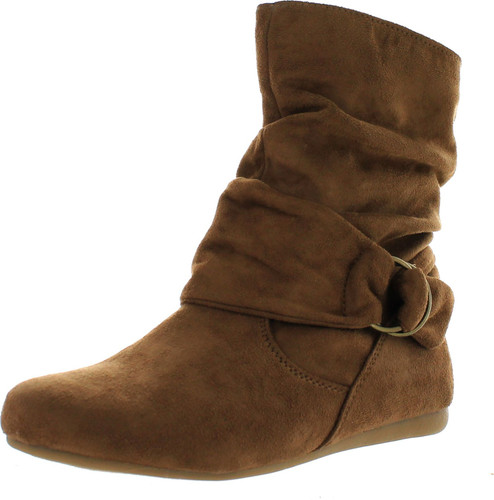 Women's Fashion Calf Flat Heel Side Zipper Slouch Ankle Boots