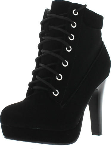 Top Moda Polish Military Lace Up Platform Chunky High Heel Ankle Booties