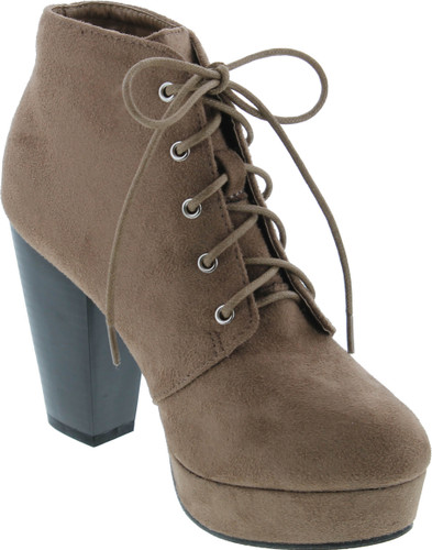 Forever Camille-86 Women's Comfort Stacked Chunky Heel Lace Up Ankle Booties