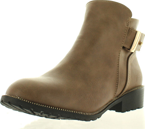 Dbdk Kathie-1 Women's Buckle Strap Chunky Heel Side Zipper Ankle Booties