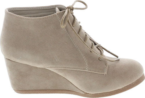 Bella Marie Brenda-11 Women's High Top Lace Up Rounded Toe Platform Wedge Suede Booties