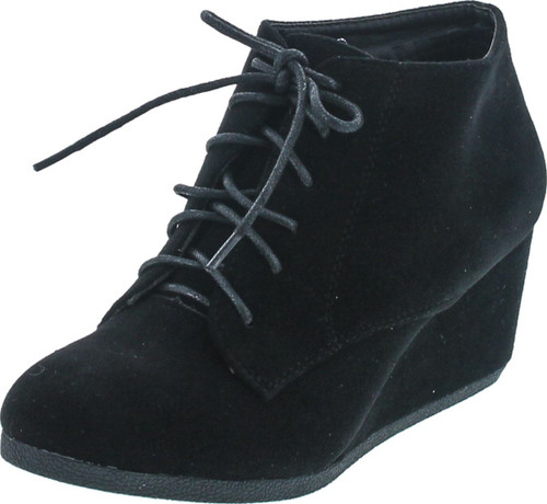 Bella Marie Brenda-11 Women's High Top Lace Up Rounded Toe Platform Wedge Suede Booties