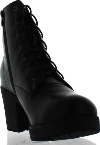 Refresh Club-02 Women's Lace Up Side Zip Platform Chunky Combat Ankle Booties