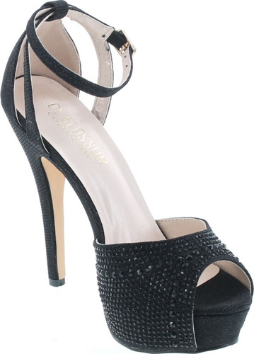 Blossom Womens Vice-126 Bridal Formal Evening Party Ankle Strap High Heel Peep Toe Glitter Sandal