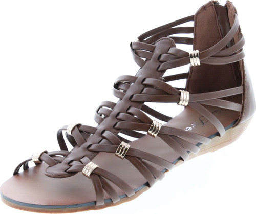 Forever Rebel-15 Womens Back Zip Strappy Gladiator Wedge Sandals